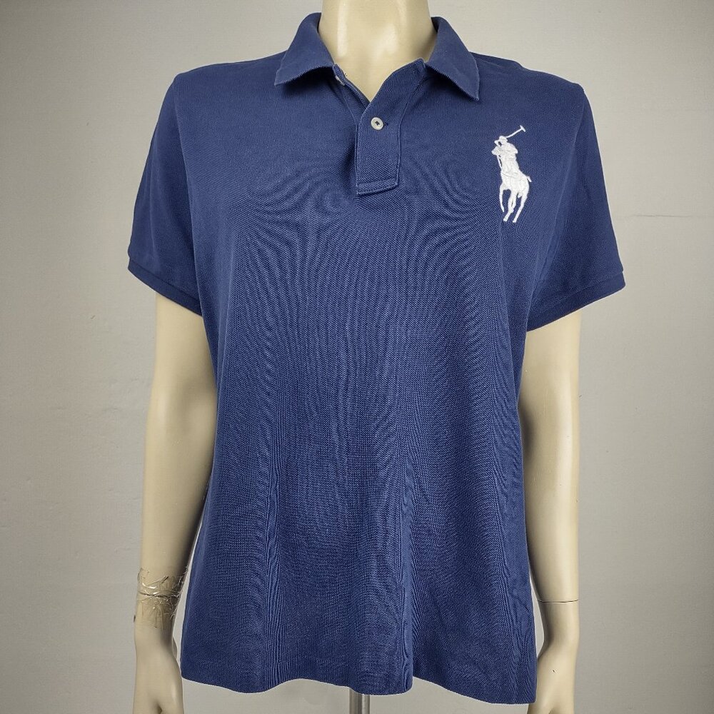 Polo Ralph Lauren blue white Big Pony cotton short sleeve polo shirt ladies XL